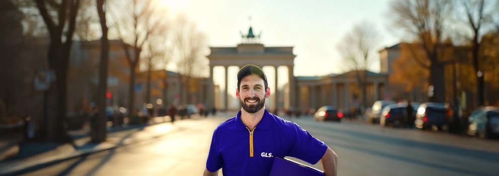 Versand nach Deutschland mit GLS - Zusteller am Brandenburger Tor Versand nach Deutschland mit GLS - Zusteller am Brandenburger Tor