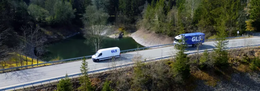 mașina de livrare și camion pe drum