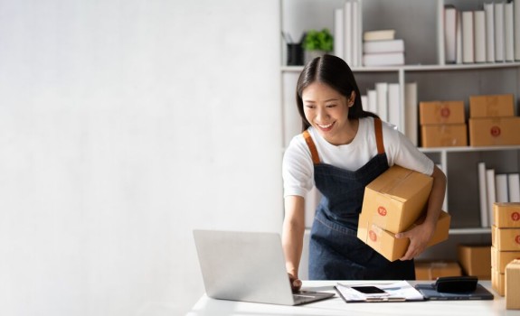 Customer holding parcels