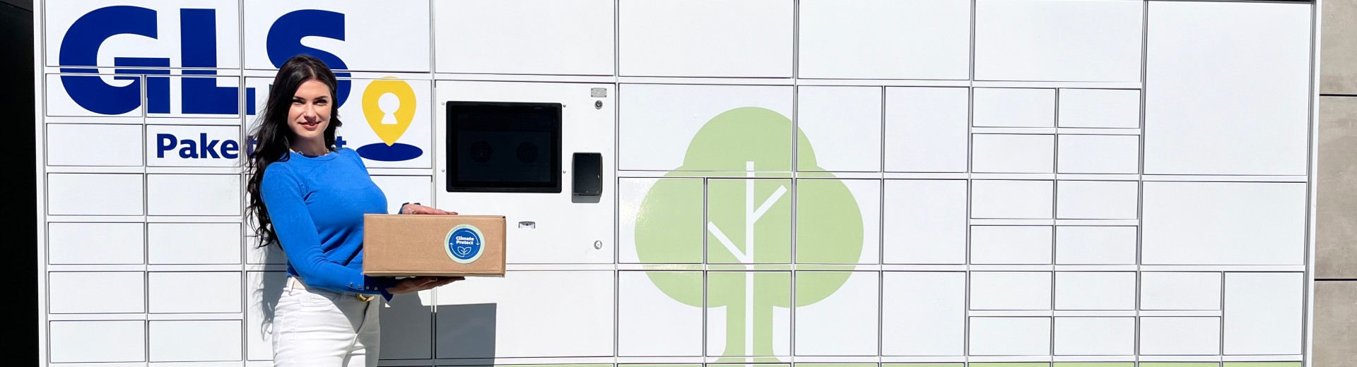 Sustainable GLS Parcel Locker in Slovenia with girl holding a parcel