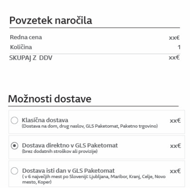 Example of shopping bag with GLS delivery option